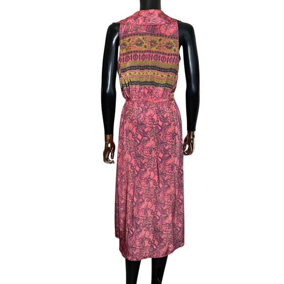 Raga Pink Boho Paisley Ruffle Midi Dress – Sleeveless Tie Waist SP - Picture 5 of 13